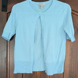 LOFT Sky Blue Short Sleeve Button Cardigan